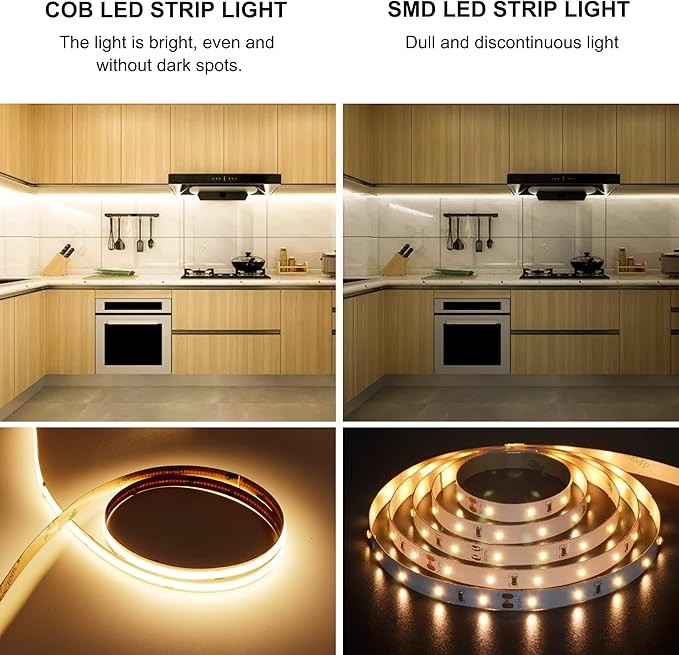 White COB LED Strip Light, Dimmable 16.4ft/5m LED Light, 6000K Daylight White 2400 LEDs High Lumen LED Tape Lights CRI 90+ with RF Remote and UL Power for Bedroom,Kitchen,DIY Home Decoration