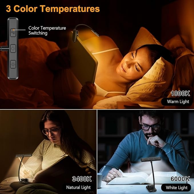 Gritin 19 LED Rechargeable Book Light for Reading in Bed with Memory Function- Eye Caring 3 Color Temperatures,Stepless Dimming Brightness,80 Hrs Runtime Clip on Light for Book Lovers-Pacific Blue