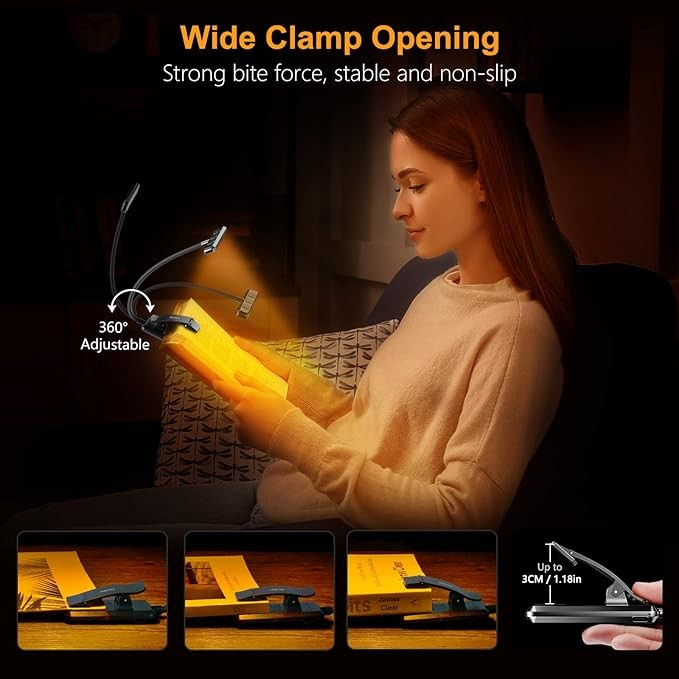 Gritin 19 LED Rechargeable Book Light for Reading in Bed with Memory Function- Eye Caring 3 Color Temperatures,Stepless Dimming Brightness,80 Hrs Runtime Clip on Light for Book Lovers-Pacific Blue