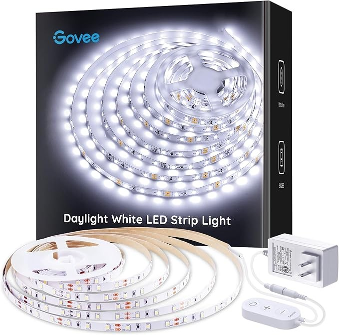 Govee Warm White LED Strip Lights, Bright 300 LEDs, 3000K Dimmable Light Strip 16.4ft with Control Box, LED Lights for Bedroom, Kitchen Cabinets, Living Room, ETL Listed Adapter Included