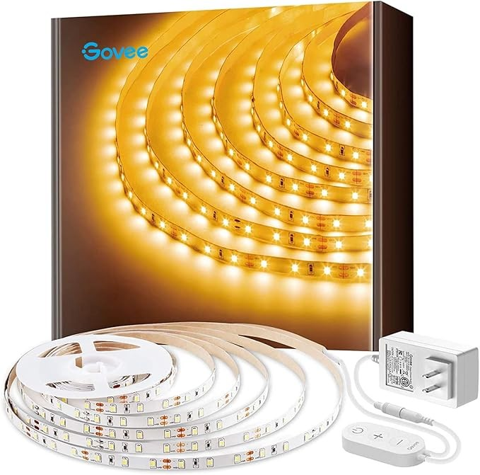 Govee Warm White LED Strip Lights, Bright 300 LEDs, 3000K Dimmable Light Strip 16.4ft with Control Box, LED Lights for Bedroom, Kitchen Cabinets, Living Room, ETL Listed Adapter Included