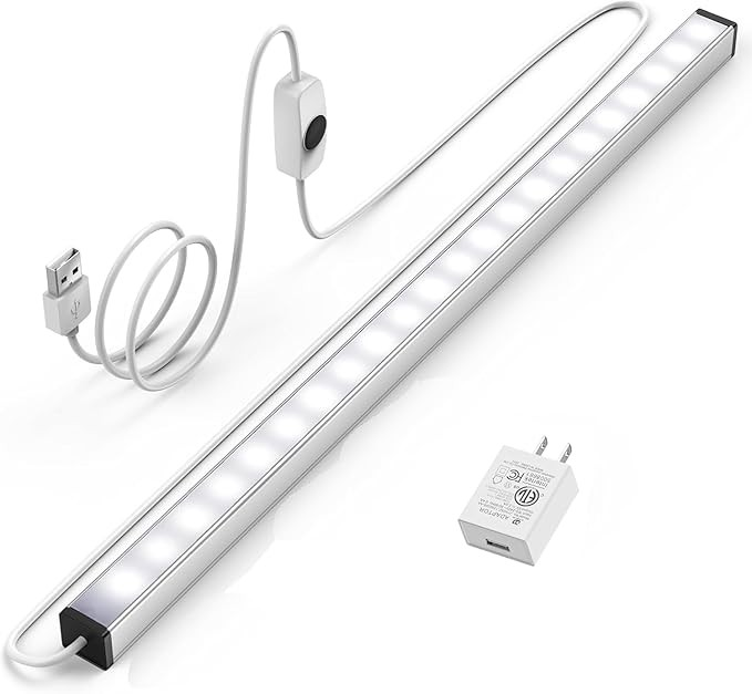 ASOKO Under Cabinet Led Lighting, 12 Inch Light Strip Bar, Daylight White 5000K Dimmable Plug in USB Light, Small Thin Led Under Counter Lighting for Kitchen/Room/Shelf/Desk/Display Case
