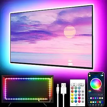 GIPOYENT LED Lights for TV, 16.4FT TV LED Backlight, for 45-75 Inch TV, Music Sync TV LED Light with Bluetooth Function - RGB Color Changing Light Strip for Bedroom (16.4ft)