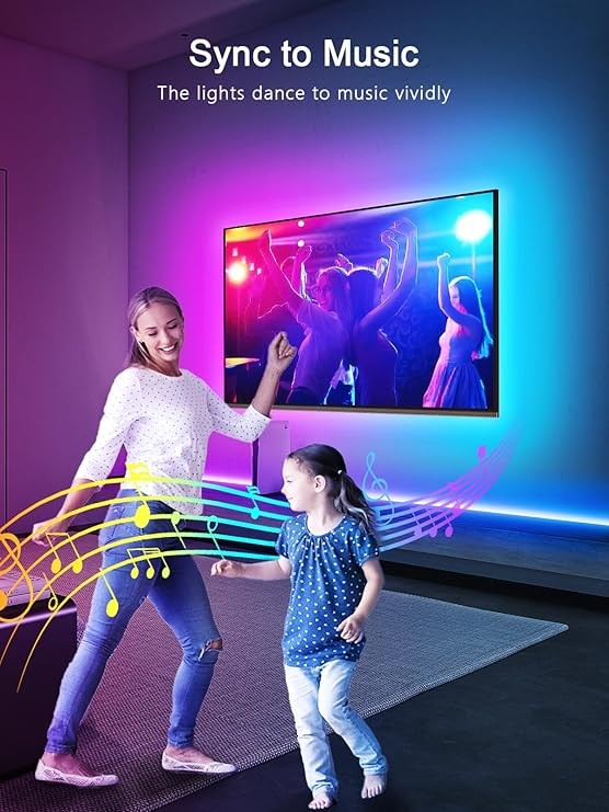 GIPOYENT LED Lights for TV, 16.4FT TV LED Backlight, for 45-75 Inch TV, Music Sync TV LED Light with Bluetooth Function - RGB Color Changing Light Strip for Bedroom (16.4ft)