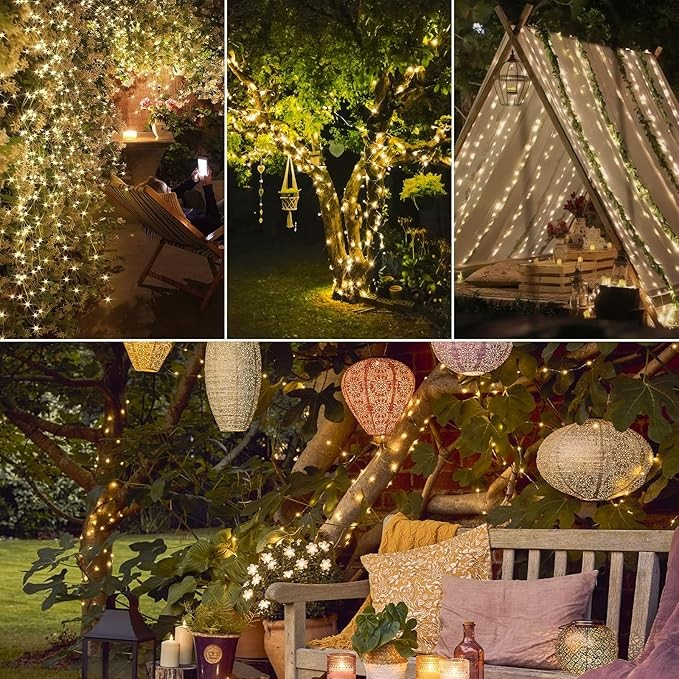 suddus 66ft 200 LED Outdoor String Lights, Warm White Christmas Fairy Lights Battery Operated with Remote, Led Twinkle Lights for Bedroom, Dorm, Patio, Tapestry, Backyard, Garden, Xmas, Party, Indoor