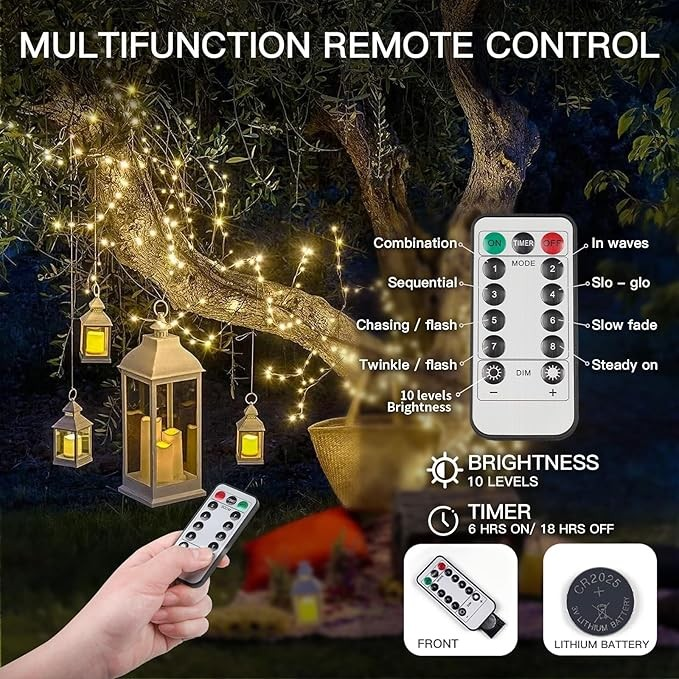 suddus 66ft 200 LED Outdoor String Lights, Warm White Christmas Fairy Lights Battery Operated with Remote, Led Twinkle Lights for Bedroom, Dorm, Patio, Tapestry, Backyard, Garden, Xmas, Party, Indoor
