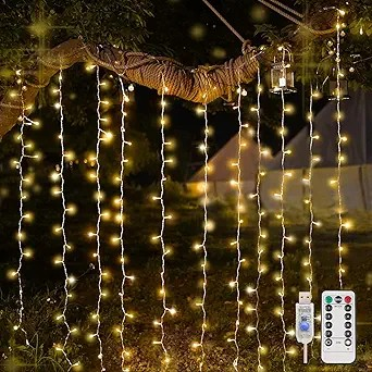 suddus Curtain Lights for Bedroom, 200 Led Hanging String Lights Outdoor, Fairy Curtain Light Indoor for Christmas, Dorm, Wall, Backdrop, Window, Wedding, Party, Brithday Decor, Warm White