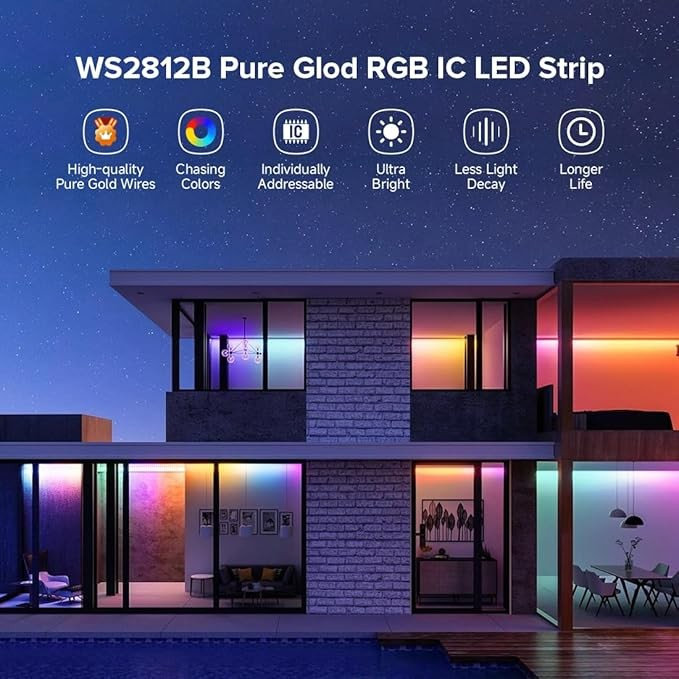 LIGHTING WS2812B IC RGB 5050SMD Pure Gold Individual Addressable LED Strip 16.4FT 300LED 60Pixel/m Flexible Full Color IP30 DC5V for DIY Chasing Color Project(No Adapter or Controller)