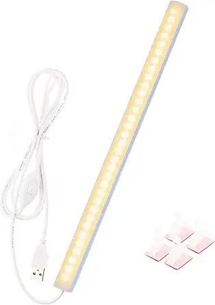 Under Cabinet Lighting, 12Inch LED Sink Light with Memory Function, Warm White 3000K Dimmable USB Under Desk Light, Slim LED Light Bar for Room (Without Plug)