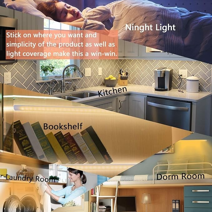 Under Cabinet Lighting, 12Inch LED Sink Light with Memory Function, Warm White 3000K Dimmable USB Under Desk Light, Slim LED Light Bar for Room (Without Plug)