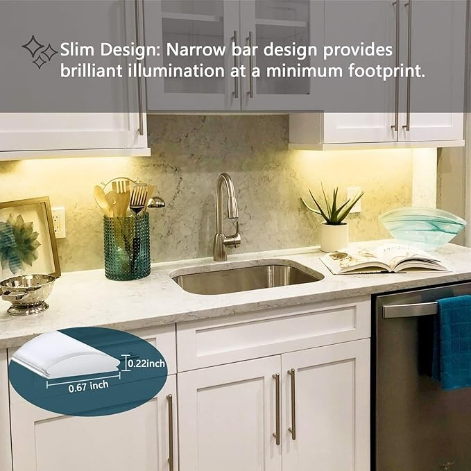 Under Cabinet Lighting, 12Inch LED Sink Light with Memory Function, Warm White 3000K Dimmable USB Under Desk Light, Slim LED Light Bar for Room (Without Plug)